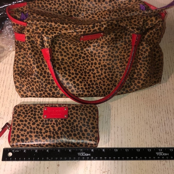 Kate Spade large black and tan leopard print handbag red leather with wallet - Picture 4 of 16
